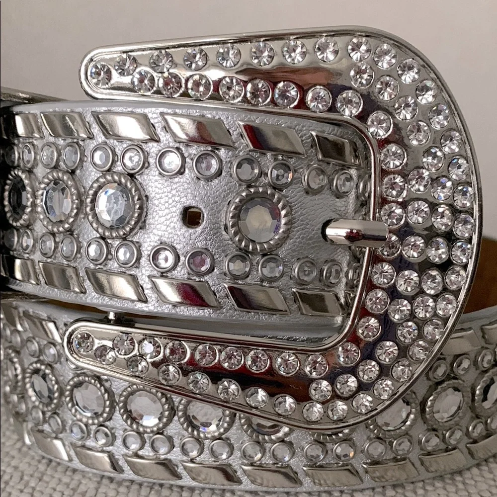 Silver Rhinestone Studded Women's Belt